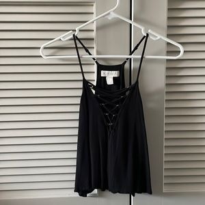 Black lace up front crop top camisole - 2016